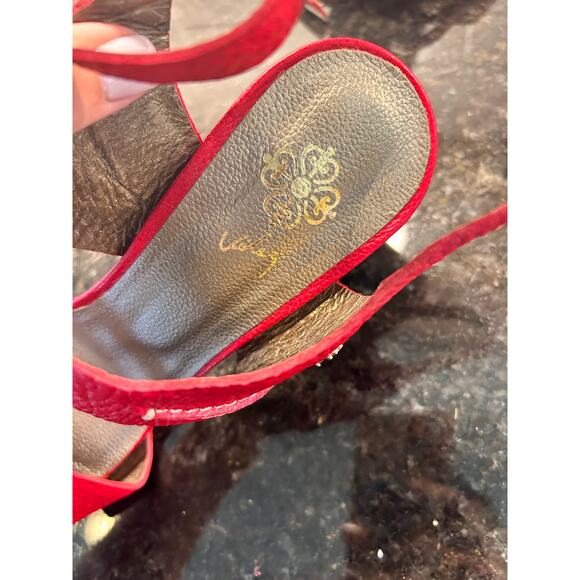 Velez Womens Croc-Embossed Leather Block Heel Strap Sandals Vacation Red Size 38 - Picture 10 of 11